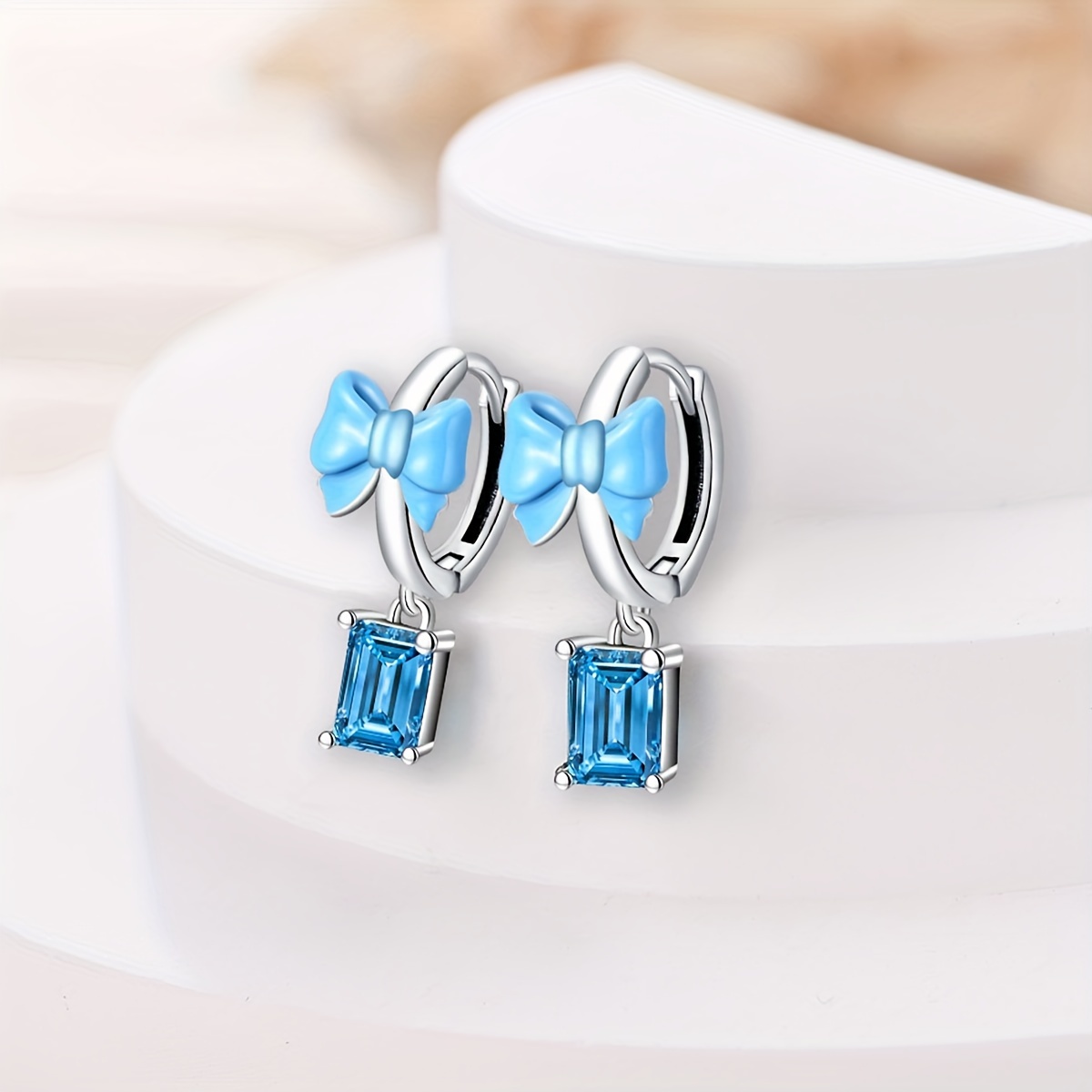 925 Sterling Silver Enamel Bow Ribbon Hoop Earrings for Women